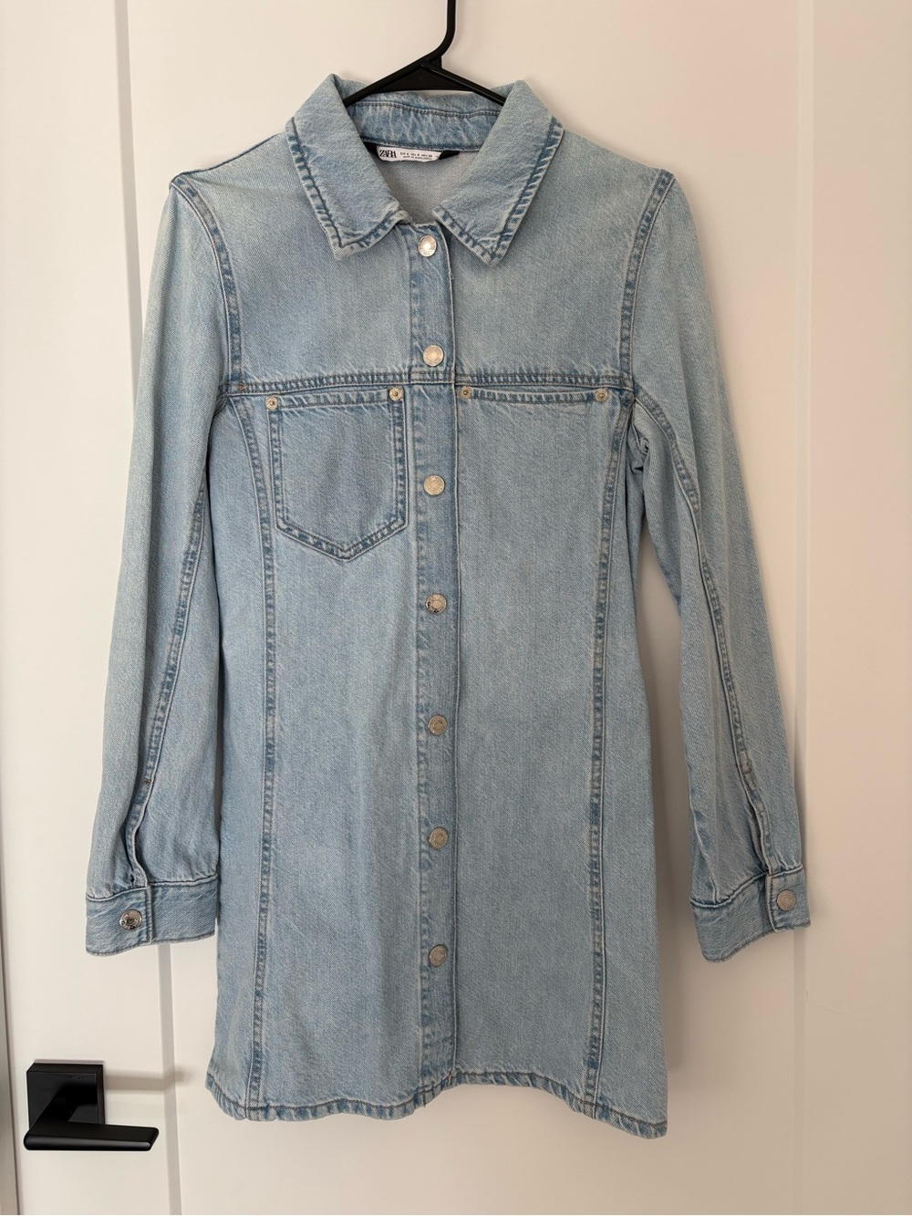 Zara Light Blue Denim Button-Front Jacket Dress